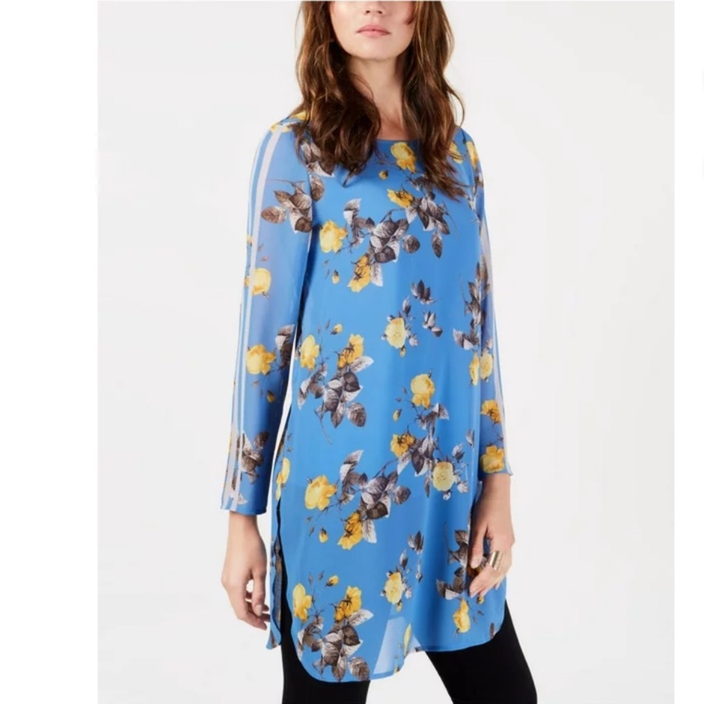 Alfani floral print mesh tunic crew neck blouse XL